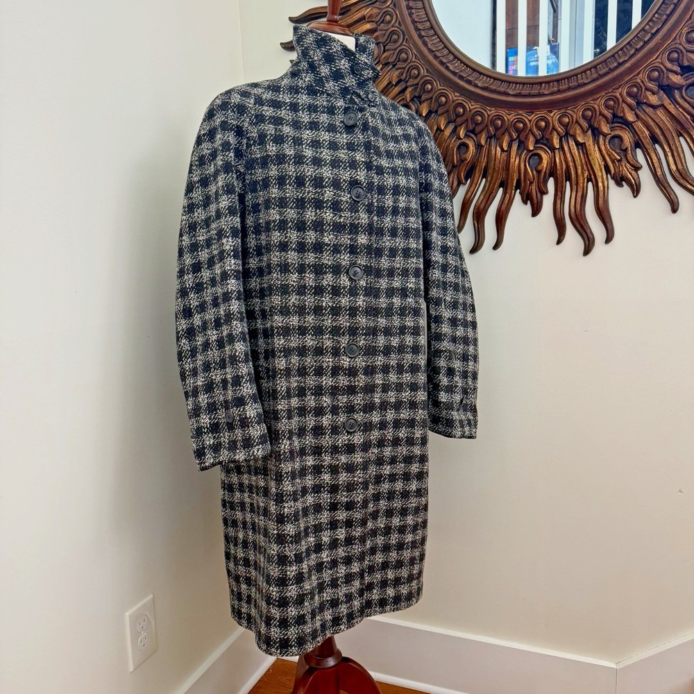 Vintage Peabody House Women's 7/8 Oversized Wool Blend Plaid Long Coat F/W